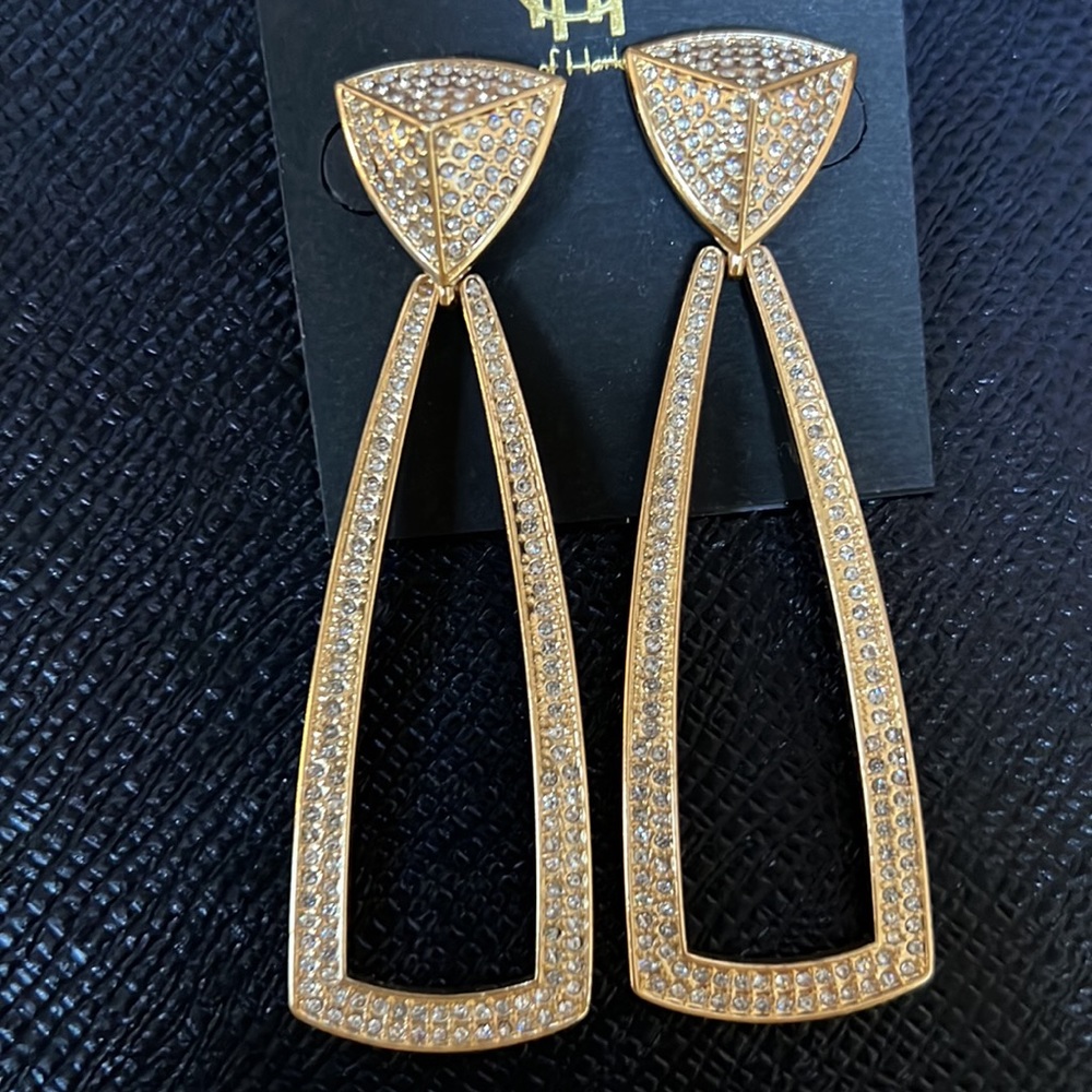 SOLD. House of Harlow Gold & Pave Mesa Knocker Pendant Earring NEW - Picture 2 of 5